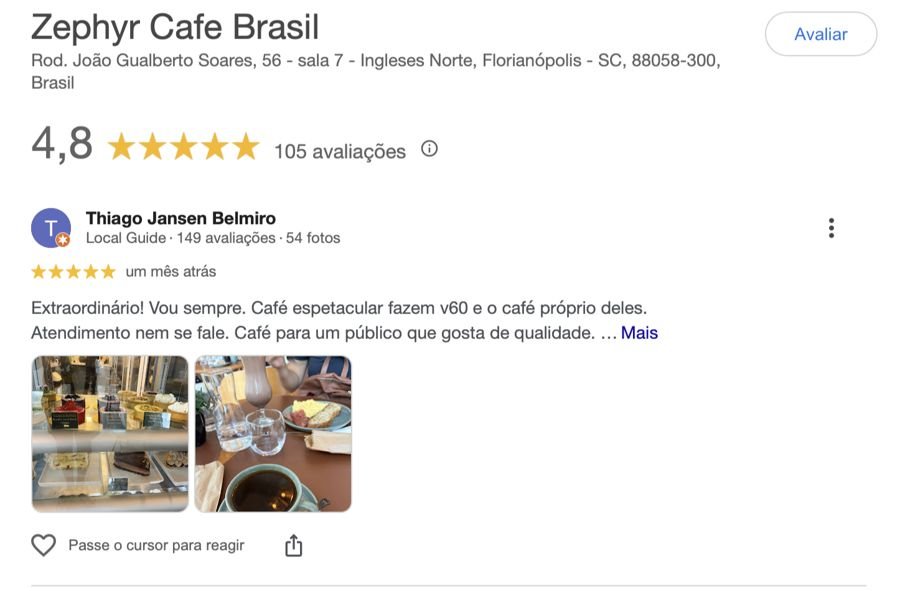 Avaliação do Zephýr Café