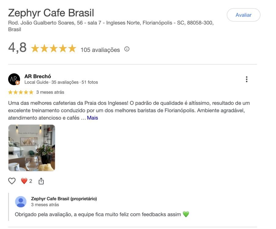 Avaliação do Zephýr Café